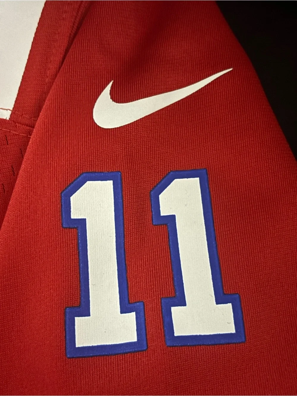 Nike Red Football Jersey with White and Blue Accents #11